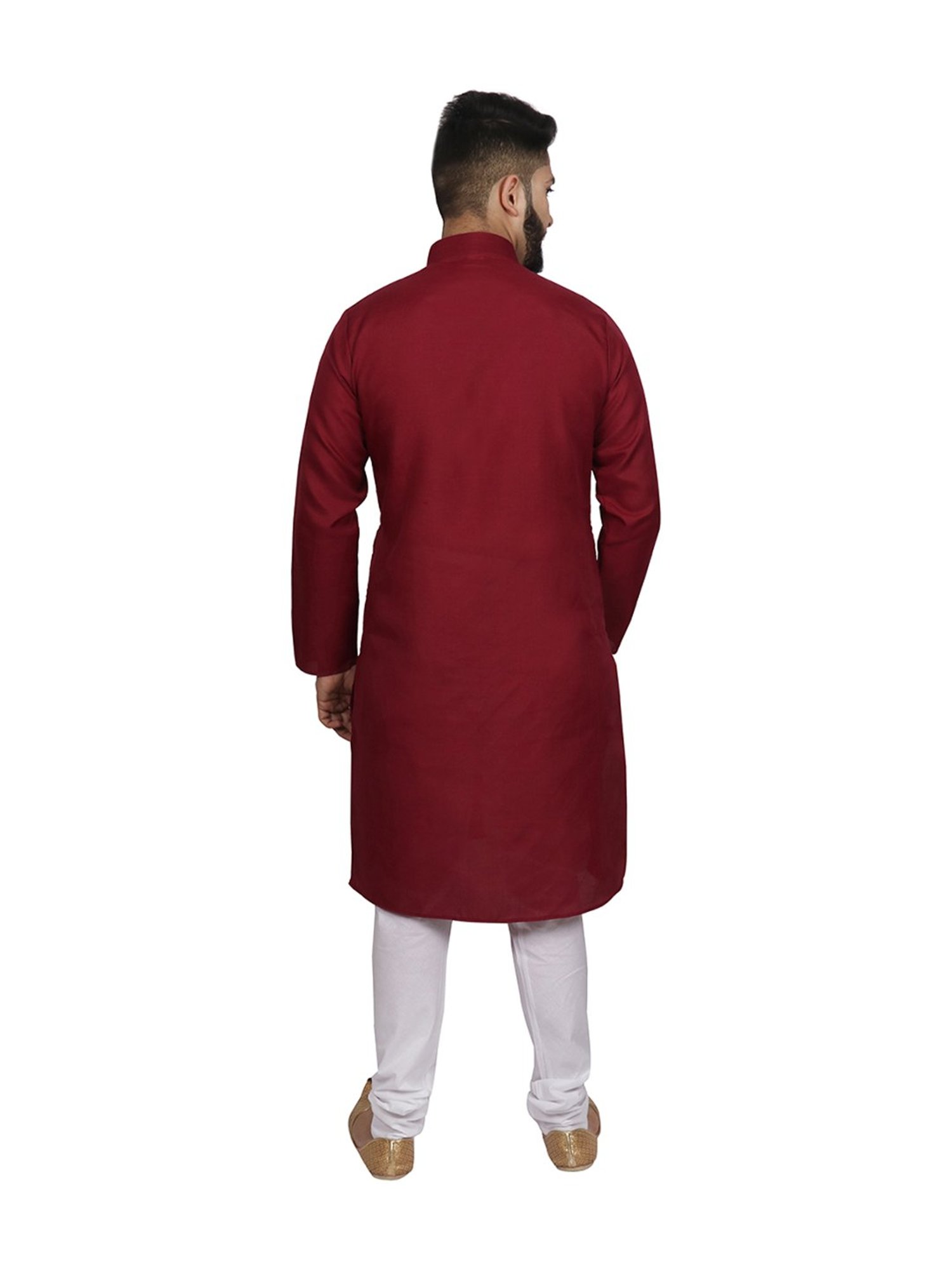SG LEMAN Maroon Regular Fit Striped Kurta Set