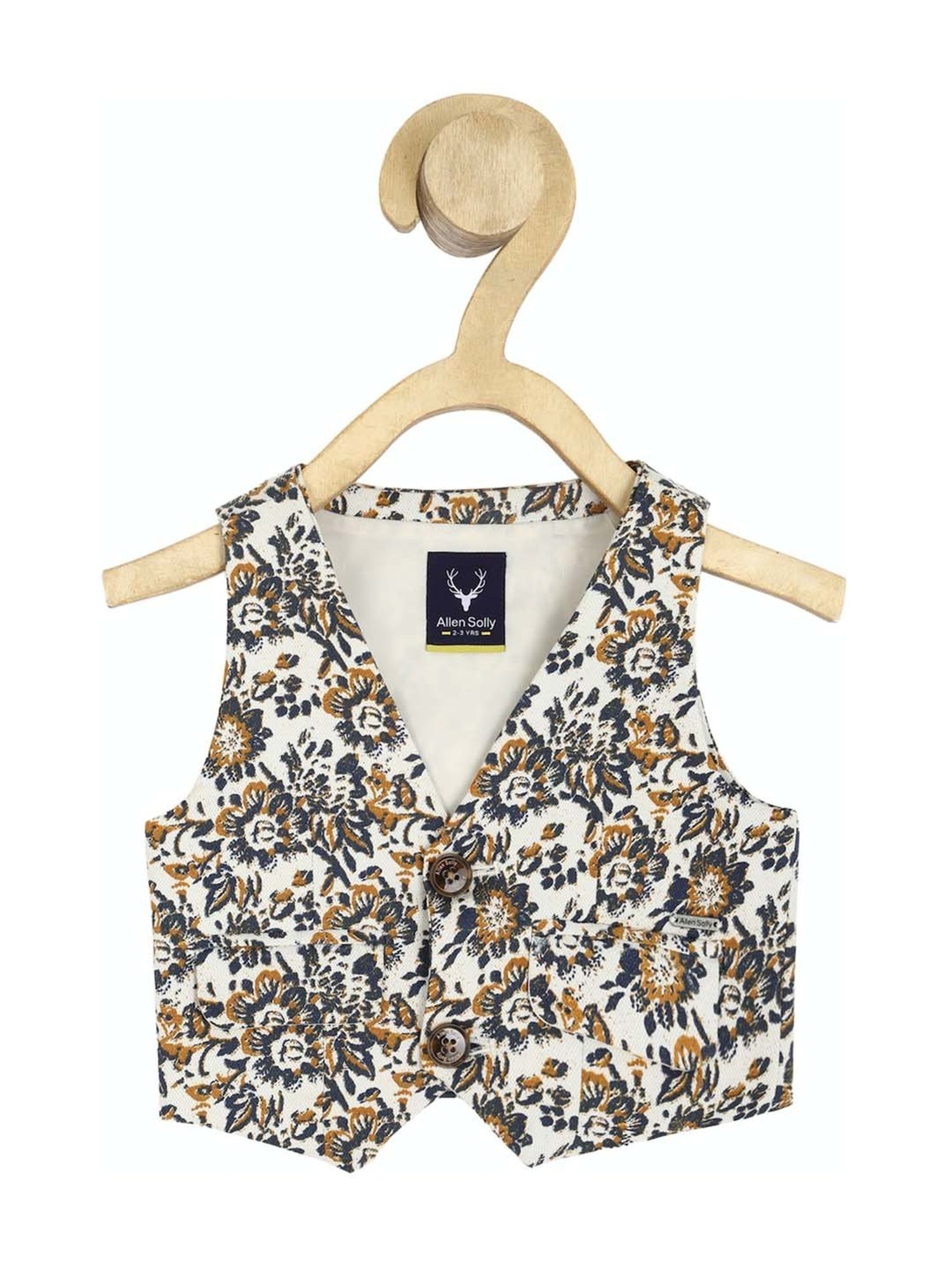 Allen Solly Junior White & Blue Cotton Floral Print Waistcoat