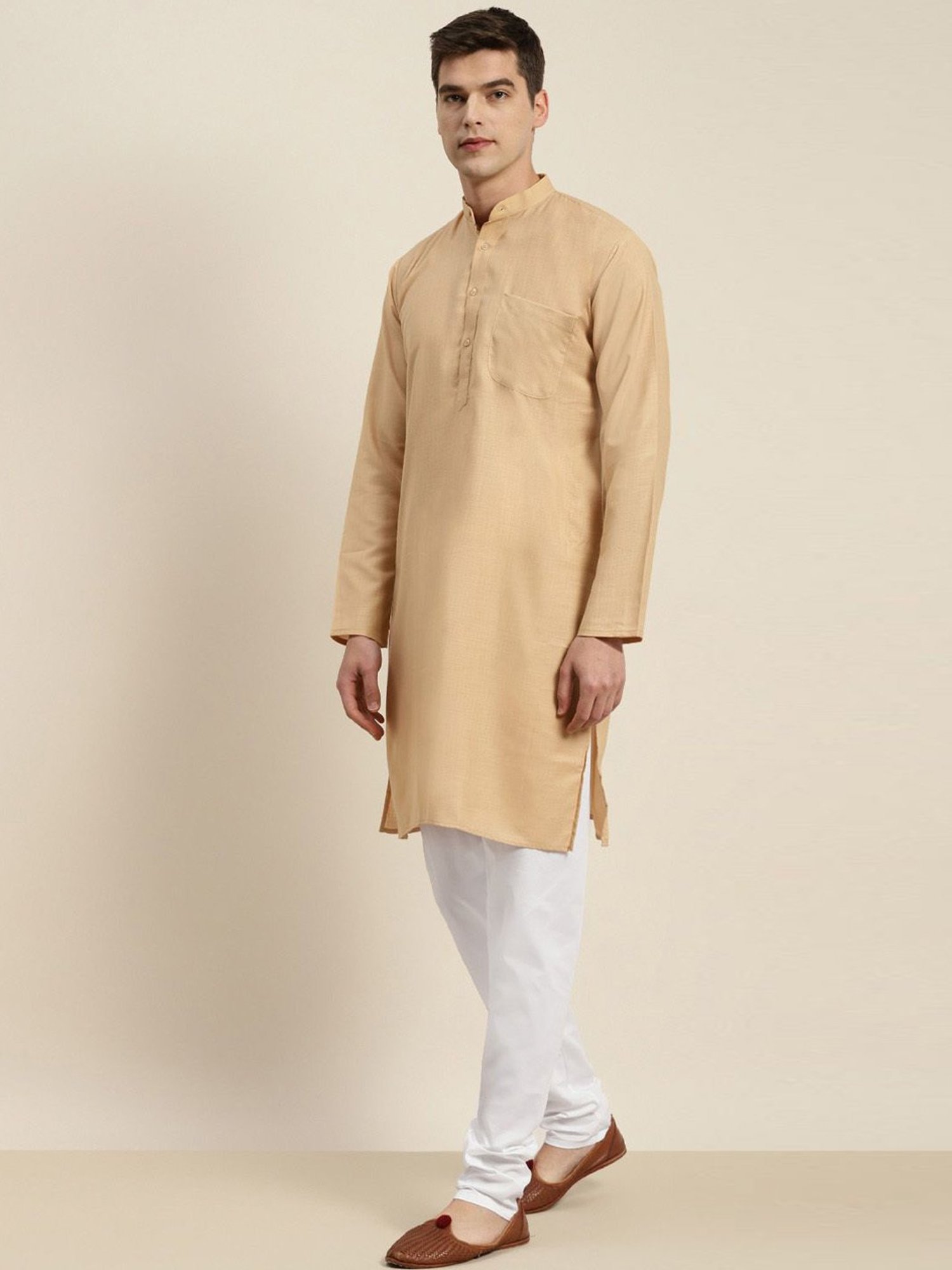 Sojanya Beige & Maroon Regular Fit Checks Kurta Set With Jacket