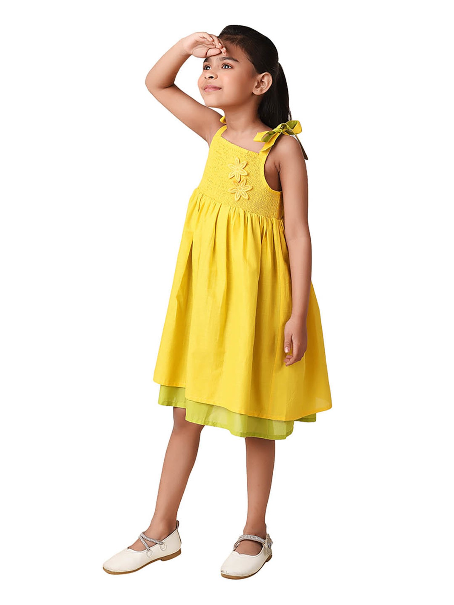 Fabindia Kids Yellow Applique Dress