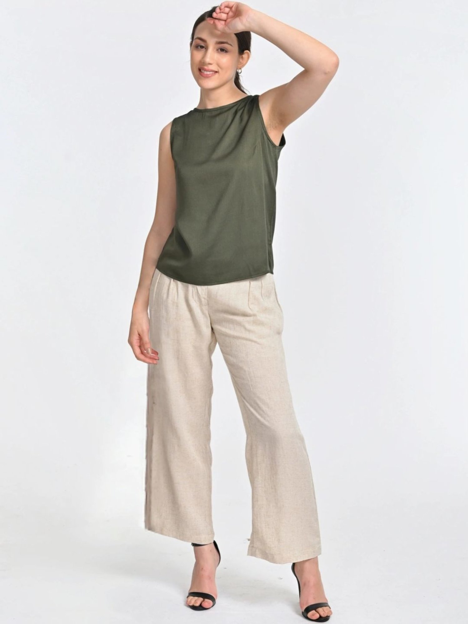 Saltpetre Olive Shell Top With Beige Trouser Co-ords Set
