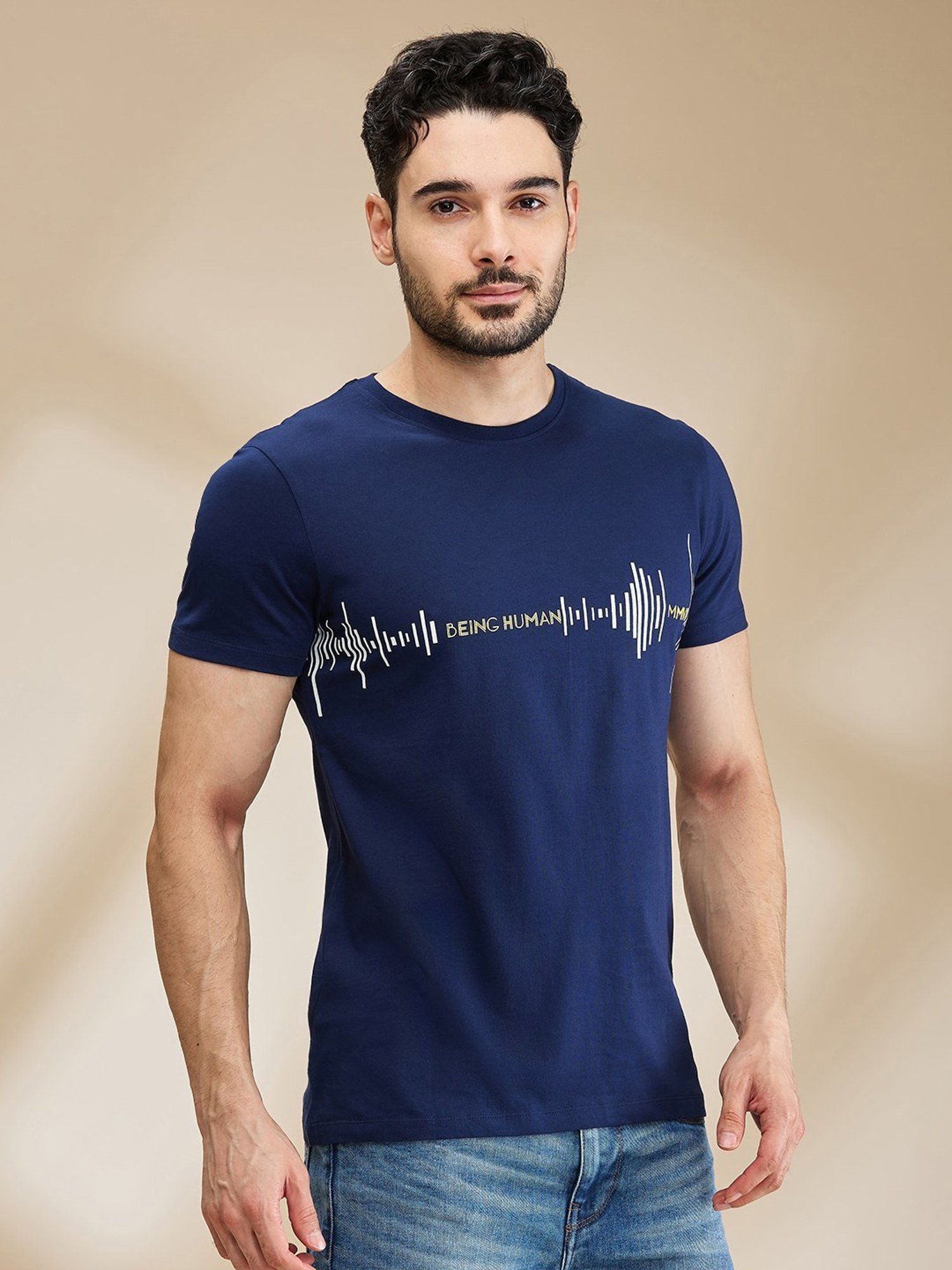 Being Human Navy Regular Fit Printed T-Shirt
