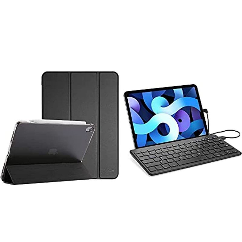 ProCase iPad Air 4 Case 10.9 Inch 2020 iPad Air 4th Generation Case A2316 A2324 A2325 A2072 Bundle with Slim Wired Keyboard for Type-C Port iPad/Android Tablets and Phones
