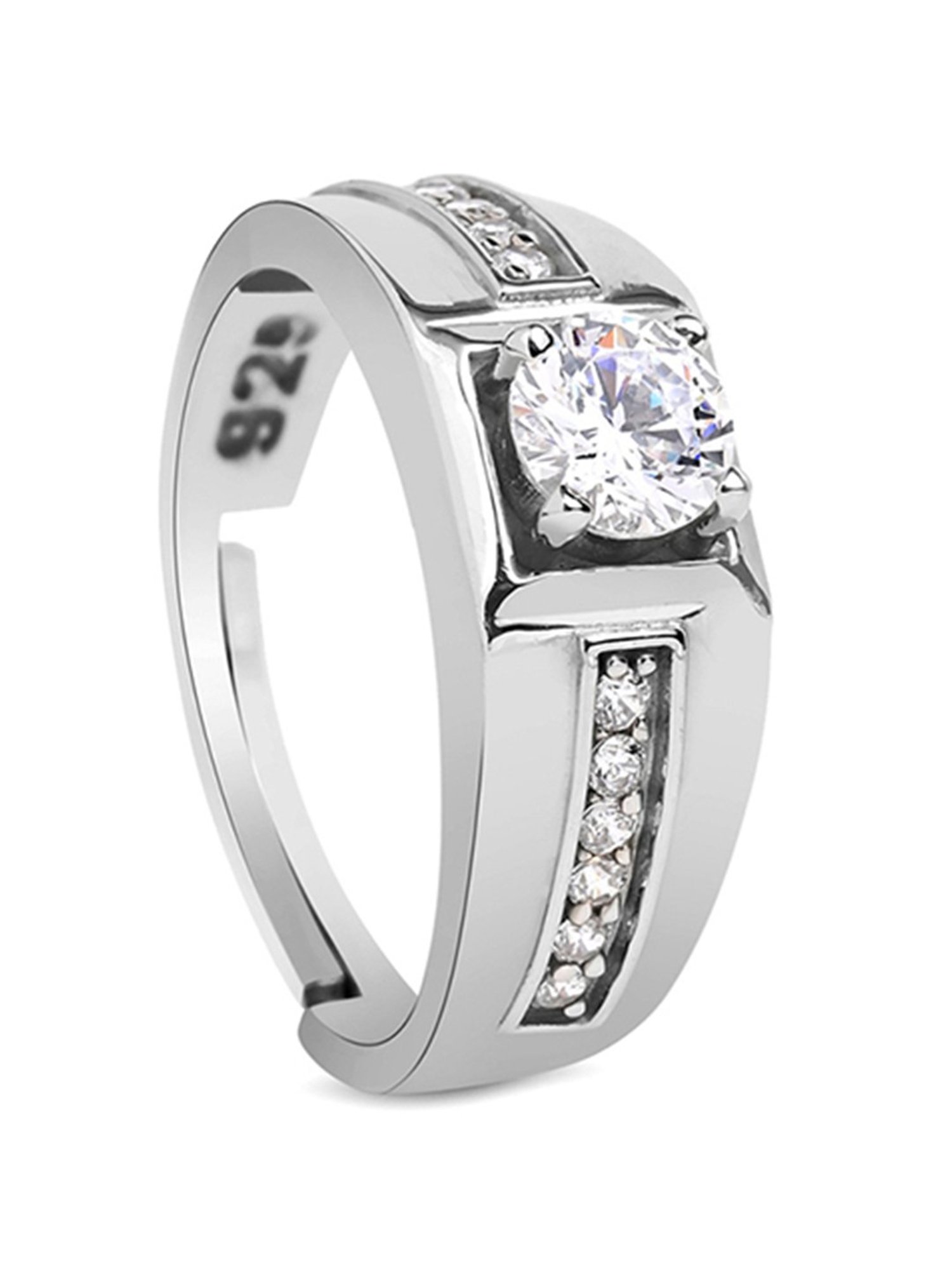 March by FableStreet Solitaire Zircon-Studded Adjustable Men's Ring in 925 Silver