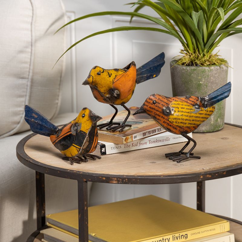 Lone Elm Studios Unique, Assorted-Color, Sit-About Birds made from Reclaimed Metal (Set of 3)