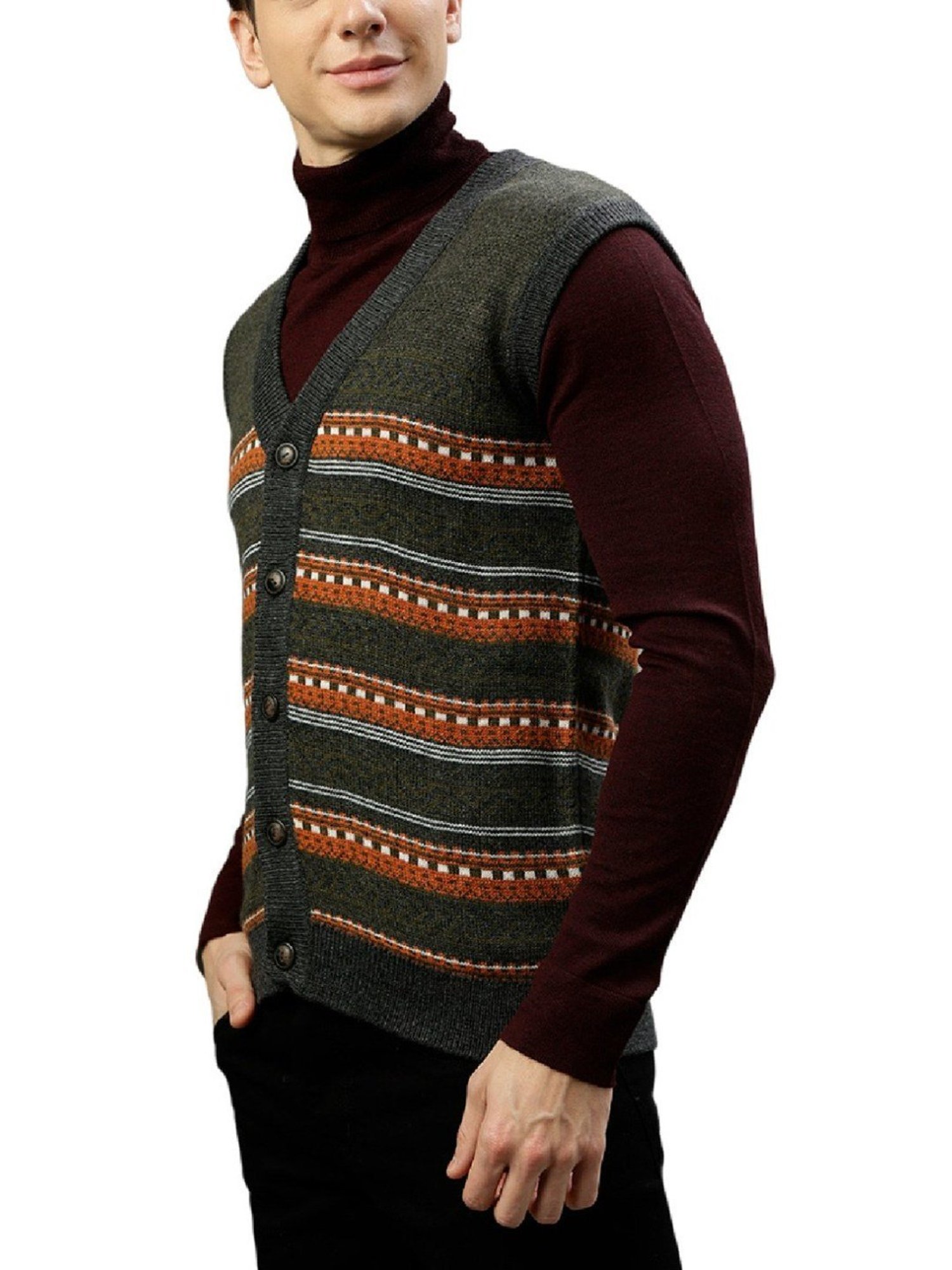 Lindbergh Green Regular Fit Self Pattern Sweaters