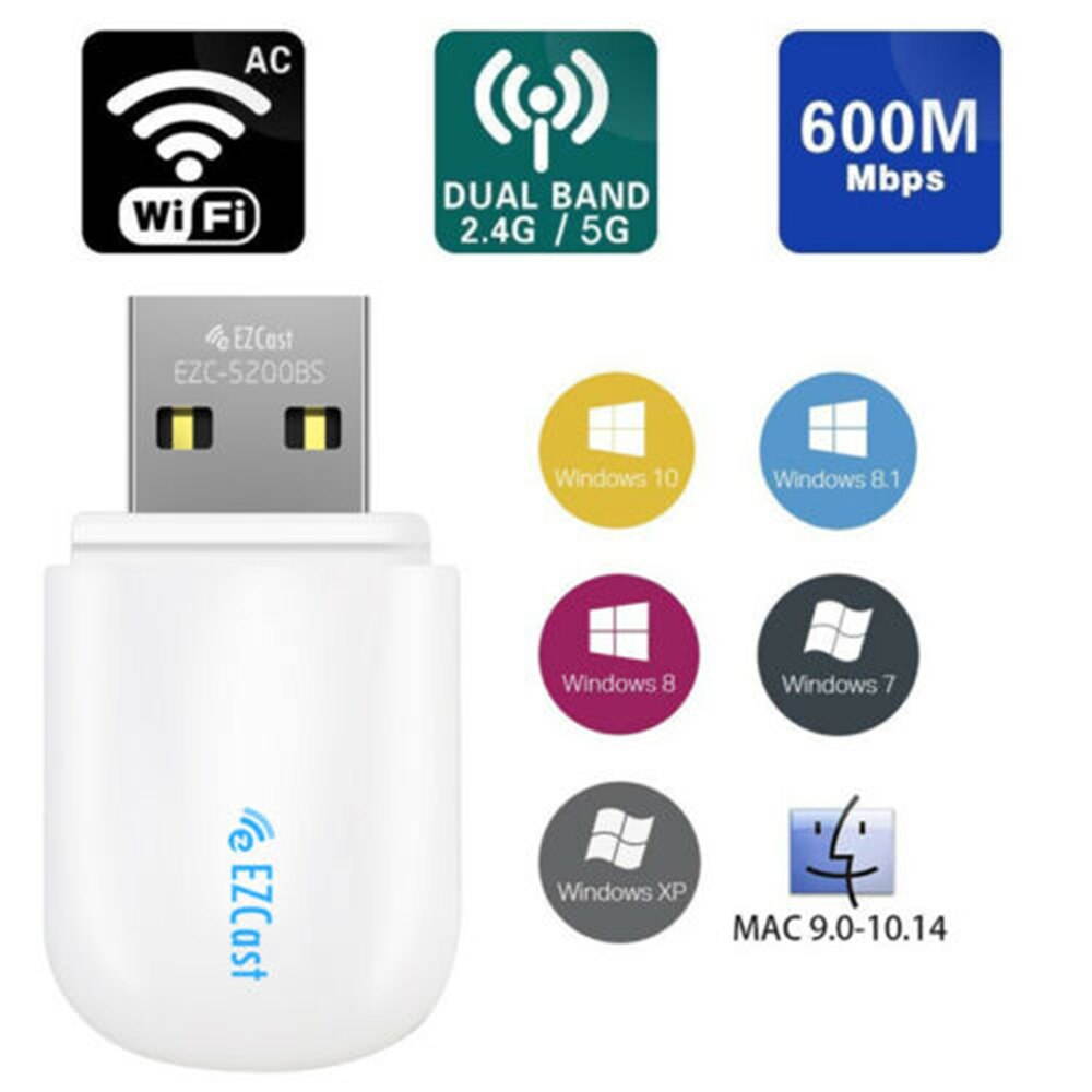 1 pcs Wifi Dongle Network Card Wireless USB WIFI Adapter 5G/2.5Ghz Bluetooth 4.2 Dual Band AC 600Mbps Antenna USB Ethernet PC Lan