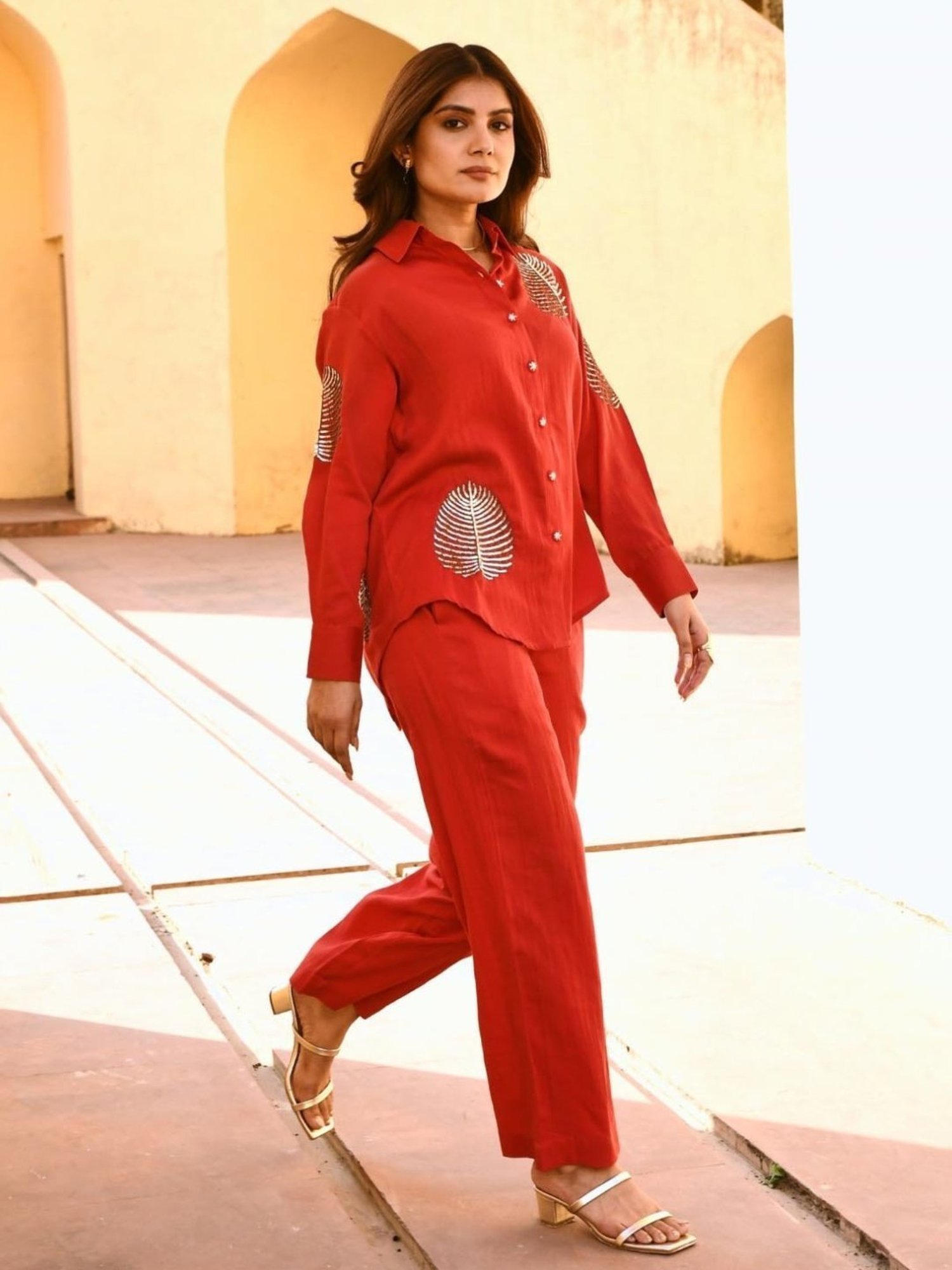 Gulaal Red Diyu Sequin Embroidered Shirt With Pant