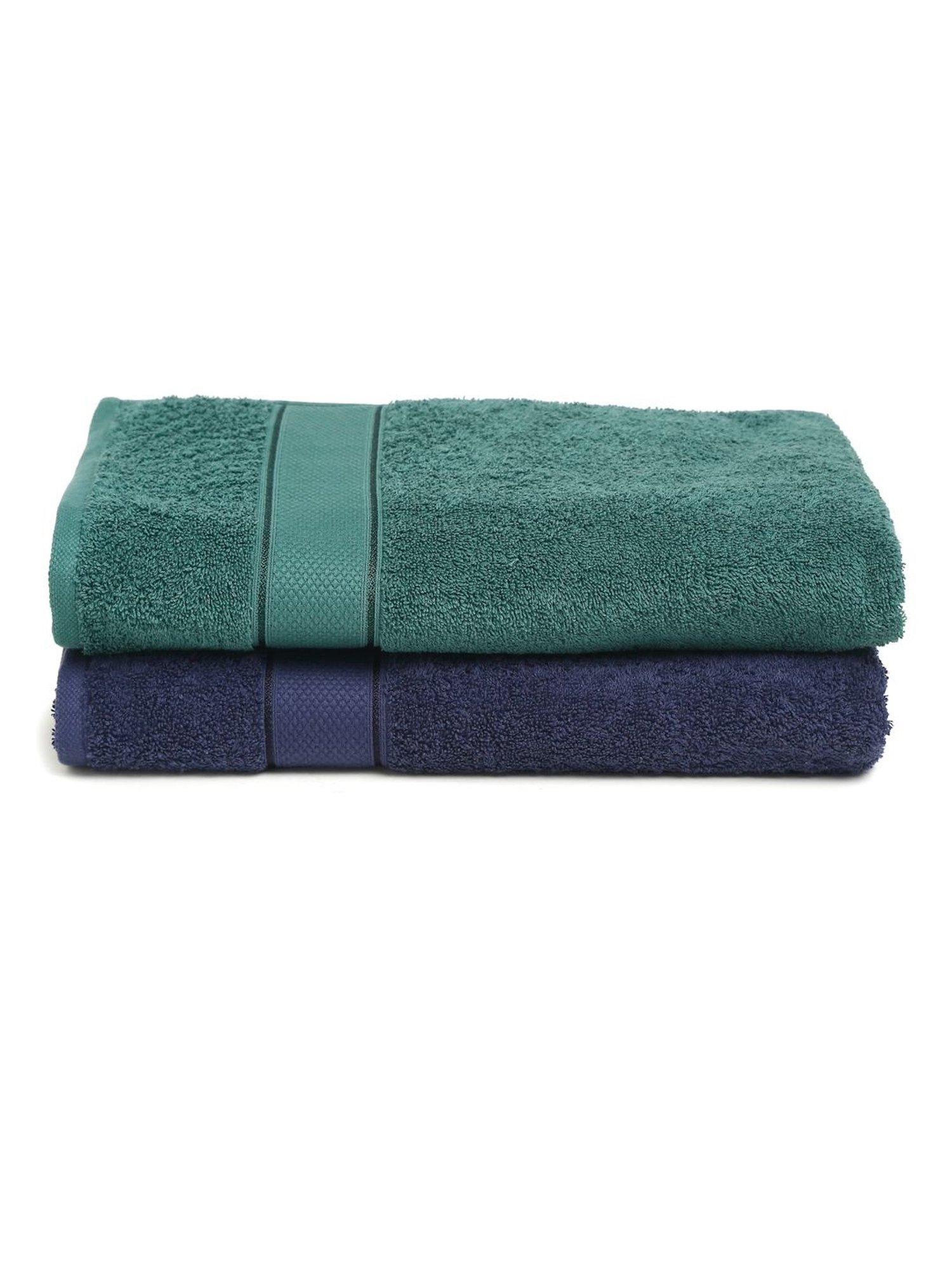Creeva Navy & Dark Green 525 GSM Cotton Bath Towel Set of 2