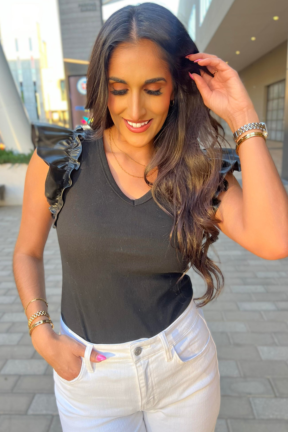 Rose Red Rhinestone Mesh Long Sleeve Bodysuit