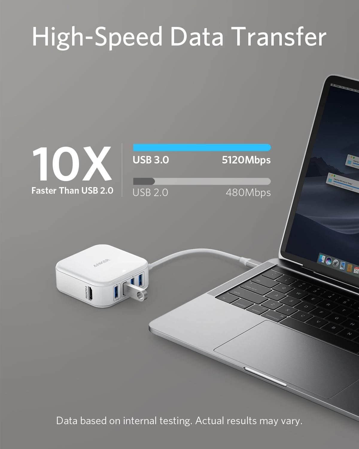 Anker USB C HDMI Hub with AC Adapter, PowerPort 5-in-1 37.5W Charger, with 4K HDMI, 30W Power Delivery, 4 USB 3.0 Ports, Compatible with iPhone, iPad, MacBook, Galaxy, Note, and More