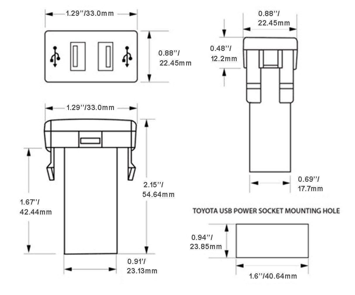 Cllena TOYOTA Car 12V 24V To 5V 3.1A Dual USB Ports Dashboard Mount Charger Blue Light (2.1/1.2A-2)