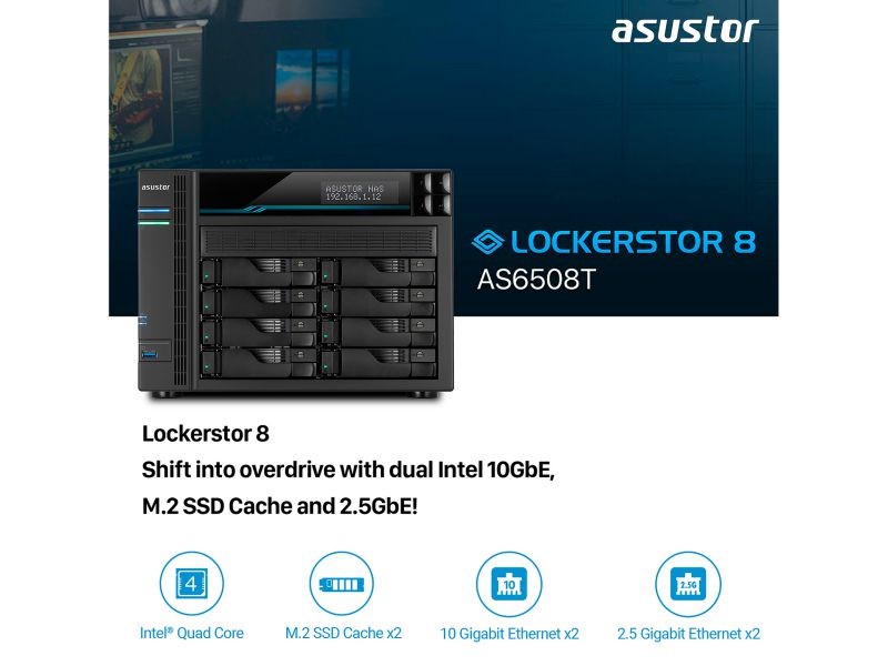 Asustor AS6508T Lockerstor 8 Enterprise 2.1GHz Quad-Core 8-Bay Diskless NAS