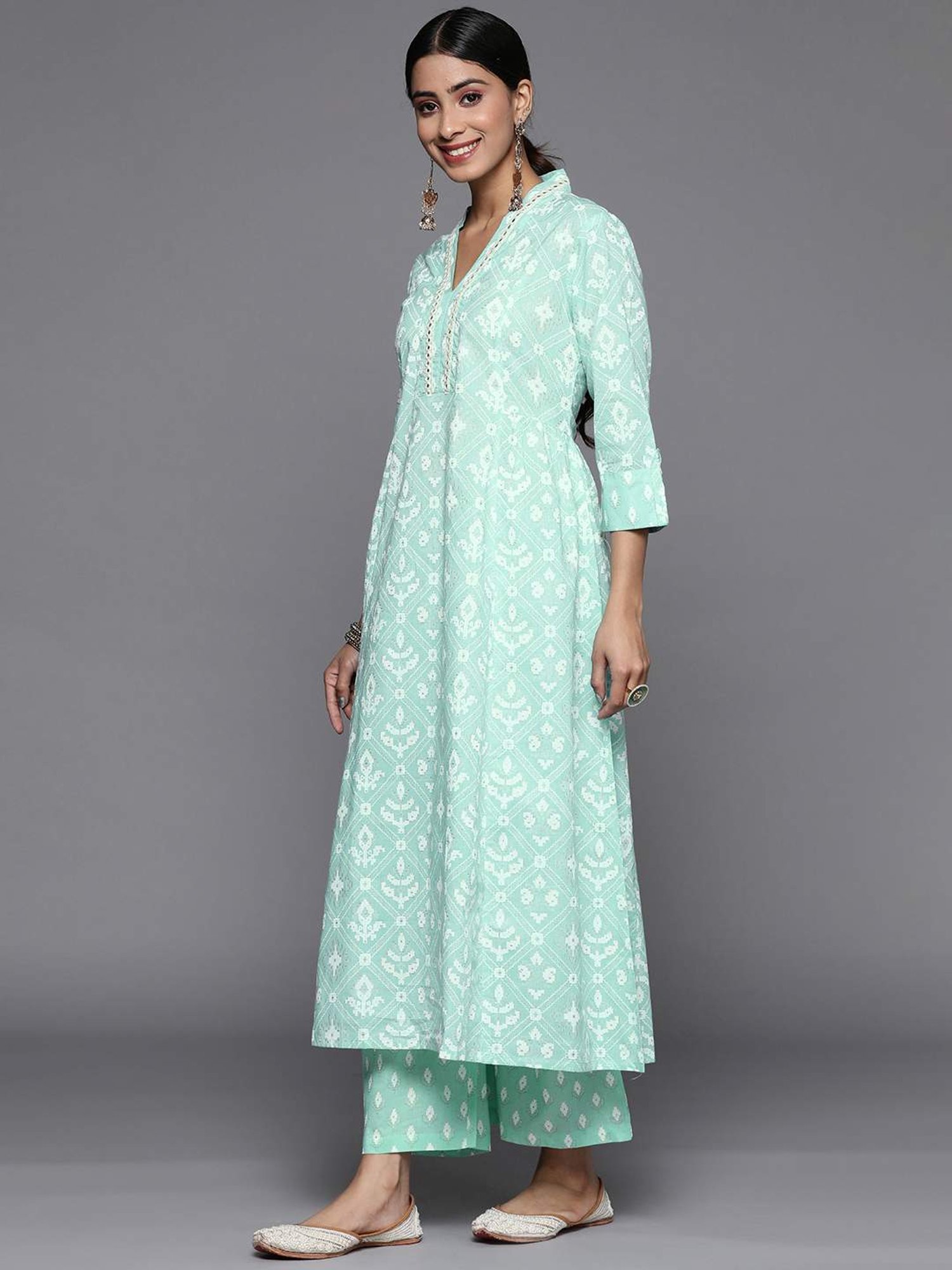 Varanga Blue Cotton Printed Kurta Palazzo Set With Dupatta