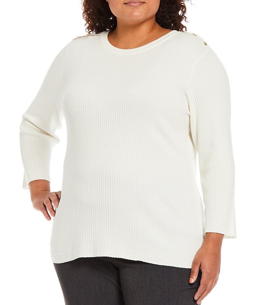 Ruby Rd. Plus Size Ombre Striped 3/4 Sleeve Button Front Long Cardigan