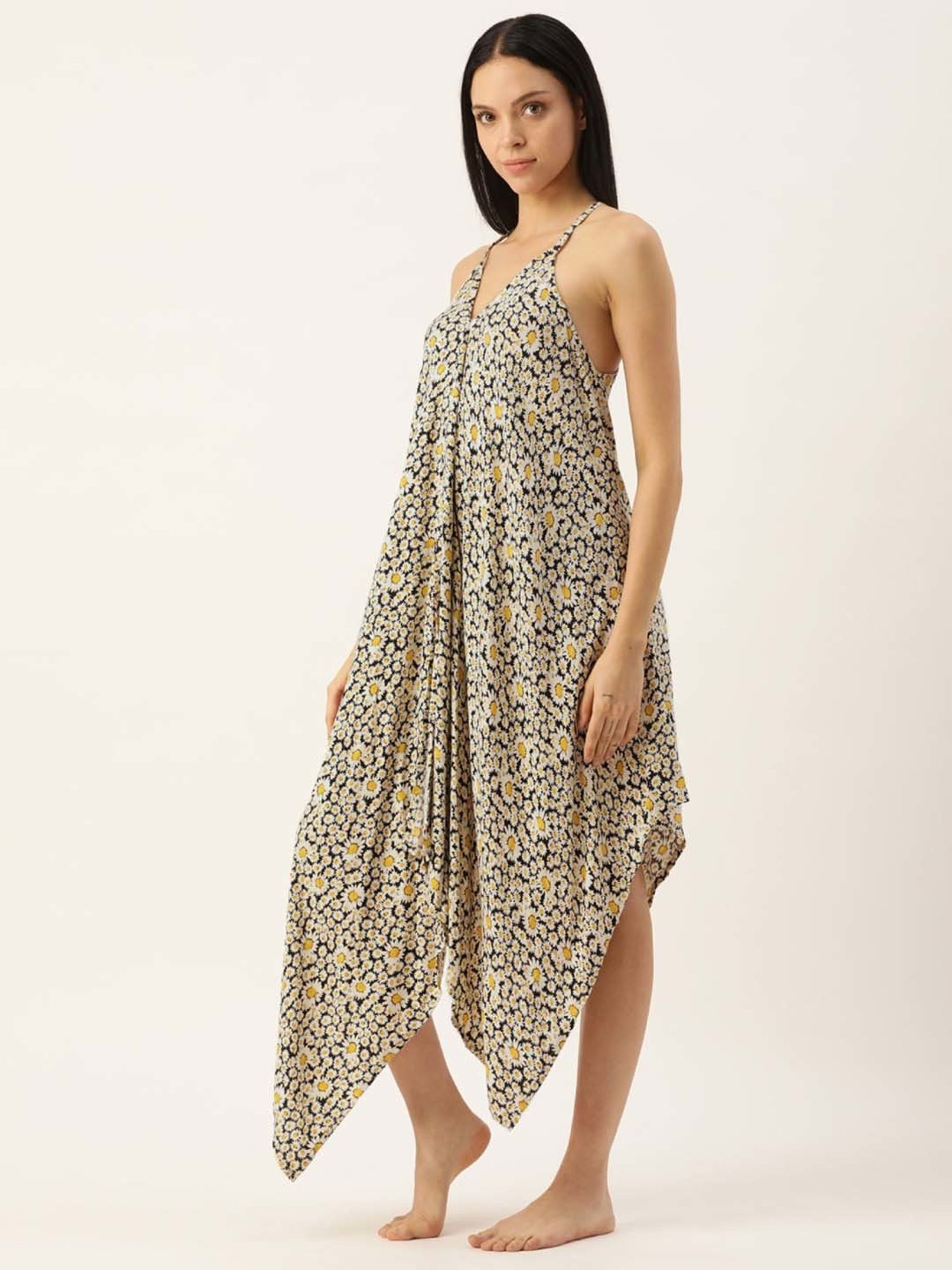 Clt.s Black Cotton Floral Print Nighty