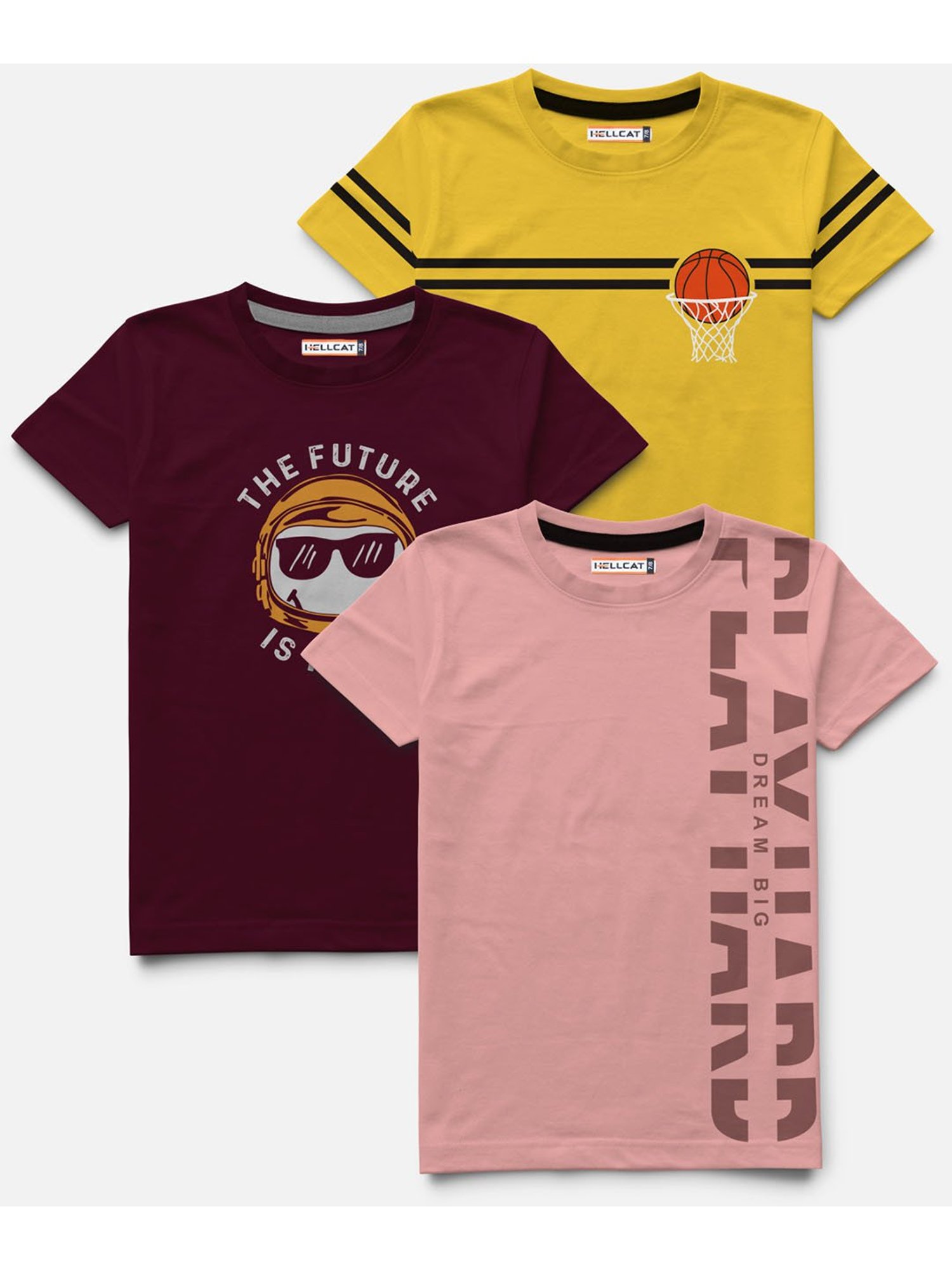 HELLCAT Multicolor Printed T-Shirt (Pack Of 3)