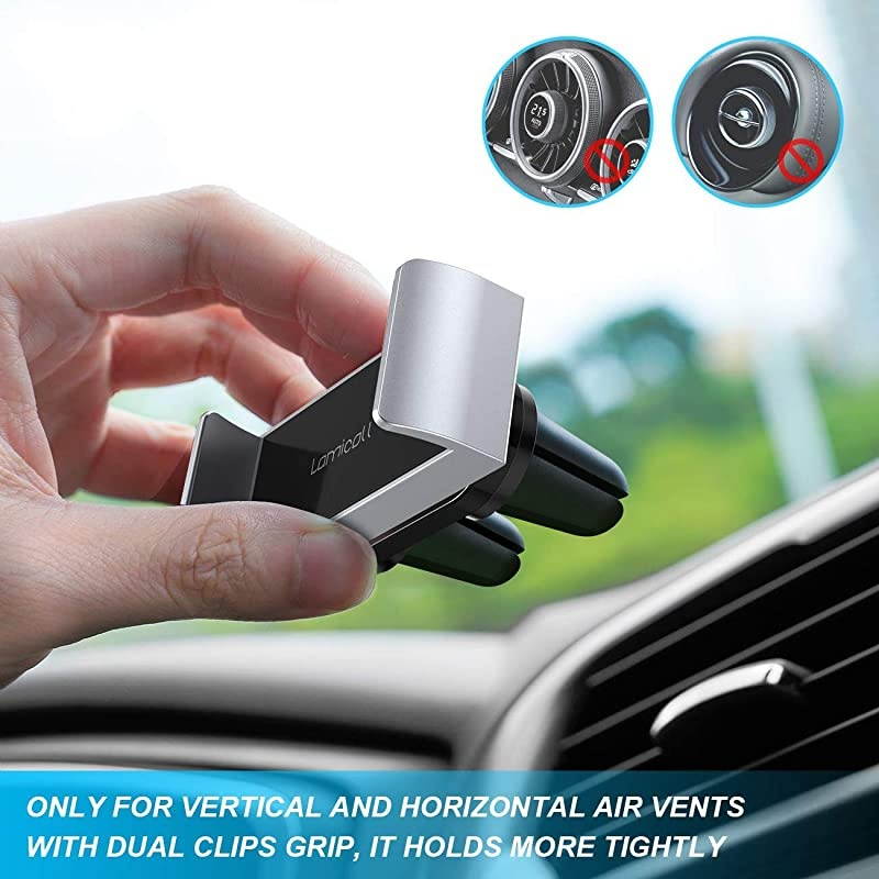 Car Cell Phone Mount  Air Vent Clip Holder Universal Stand Hands Free Cradle Compatible with Phone 12 Mini 11 Pro Xs Xs Max Xr X 8 7 6 6s Plus SE and Other 4765 Smartphones Silver