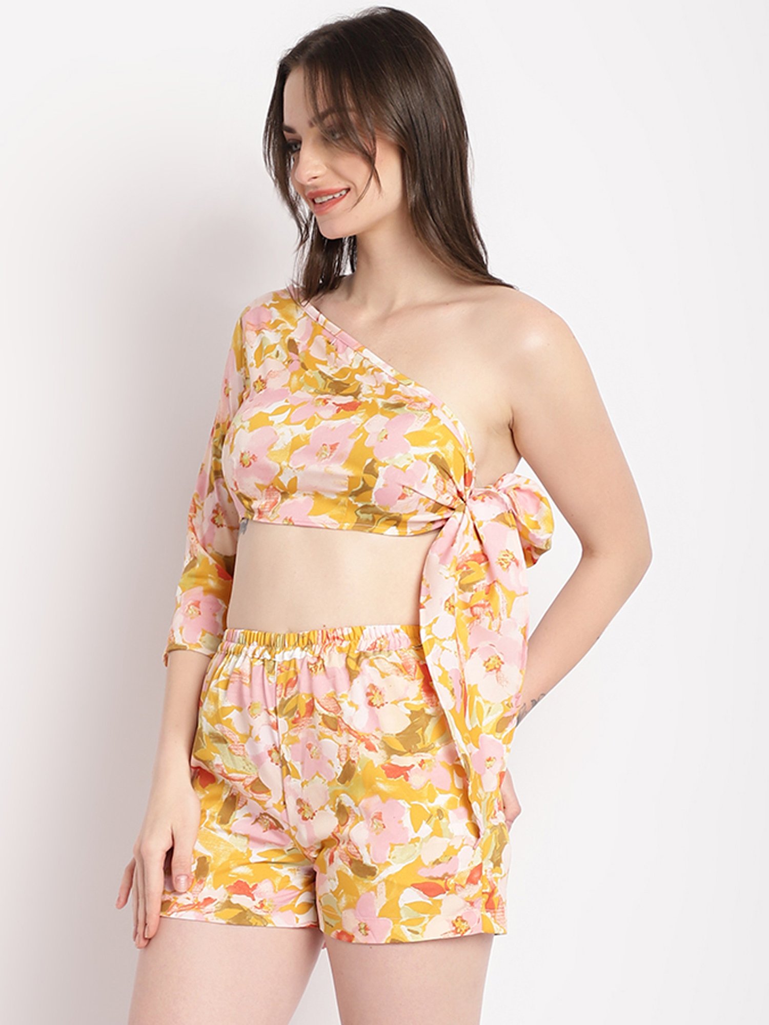 Erotissch Yellow Floral Print Beachwear Co-Ord Set