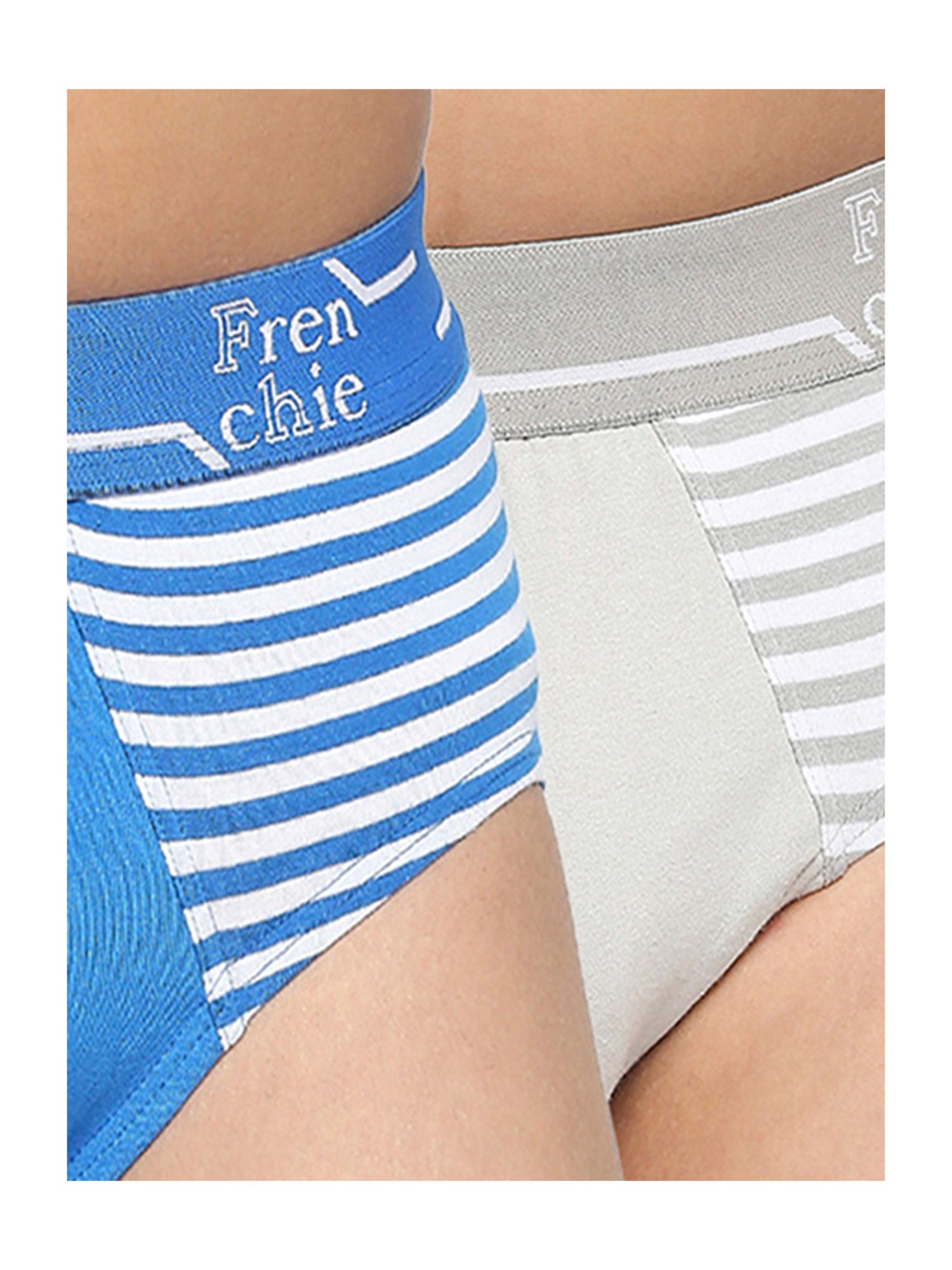 Frenchie Kids Blue & Grey Striped Briefs (Pack Of 2)