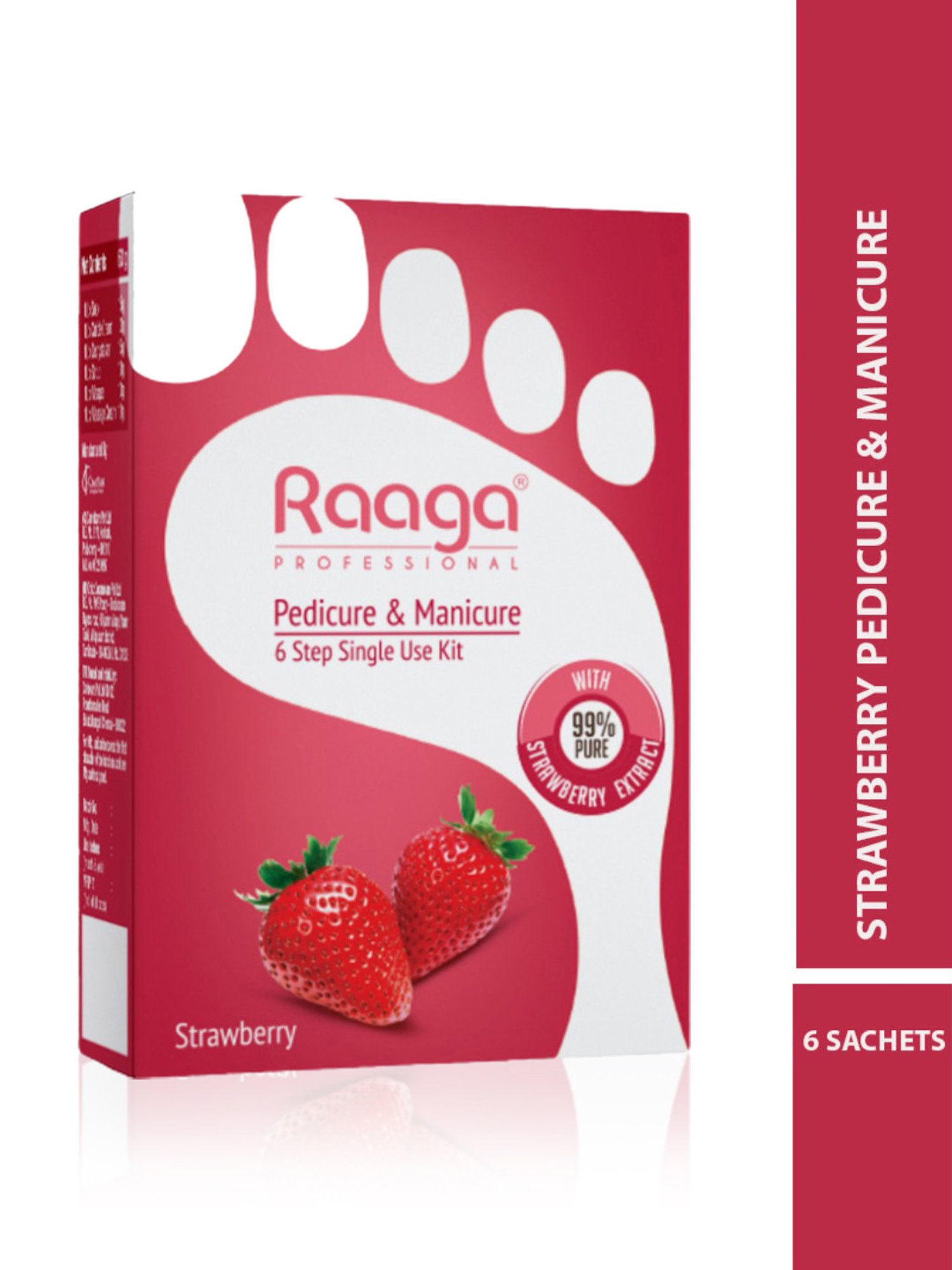 Raaga Professional Pedicure & Manicure 6 Step Single Use Kit Strawberry - 6 Sachets