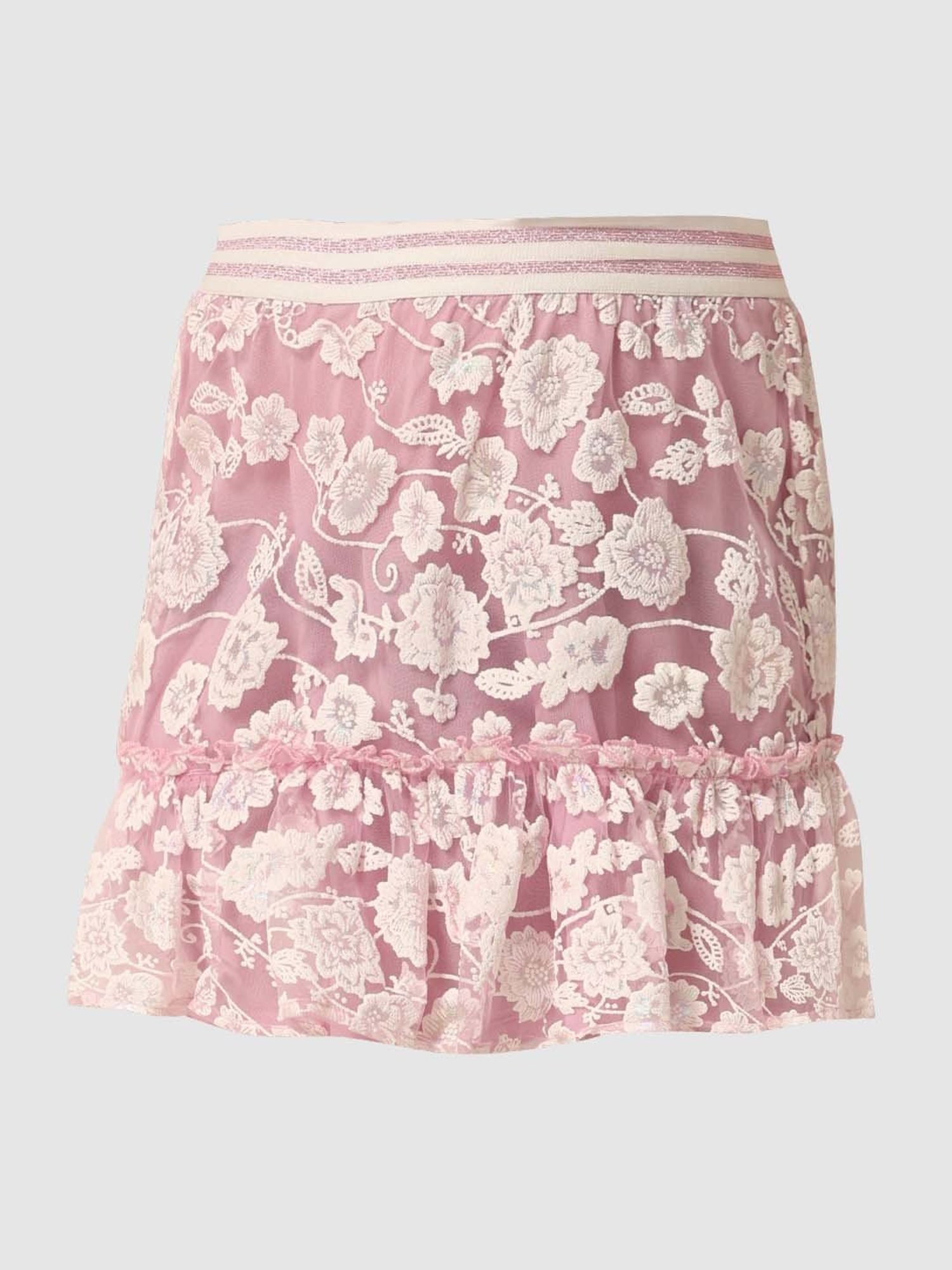 VERO MODA GIRL Pink Embroidered Flared Skirt