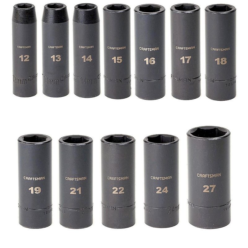 Craftsman 915887 12-Piece Easy-to-Read Metric 1/2 in. Deep Impact Socket Set