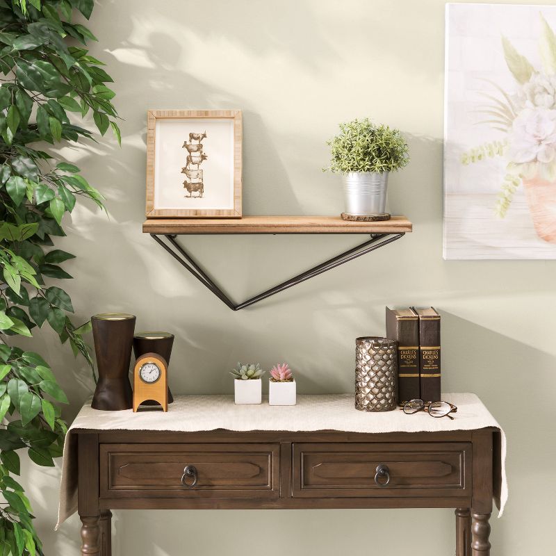 Wall Mount Floating Shelf with Diamond Shaped Iron Bracket Brown - Danya B.