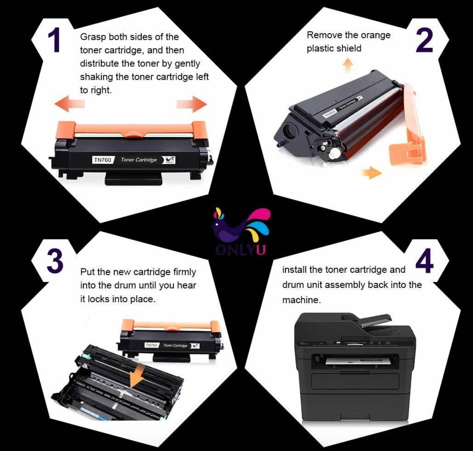 2x High Yield TN760 TN730 w/ Chip for Brother TN-760 HL-L2390DW HL-L2395DW Toner