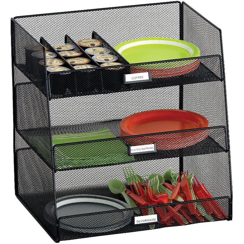 Safco Onyx Breakroom Organizers 3 Compartments 14.625x11.75x15 Steel Mesh Black 3293BL