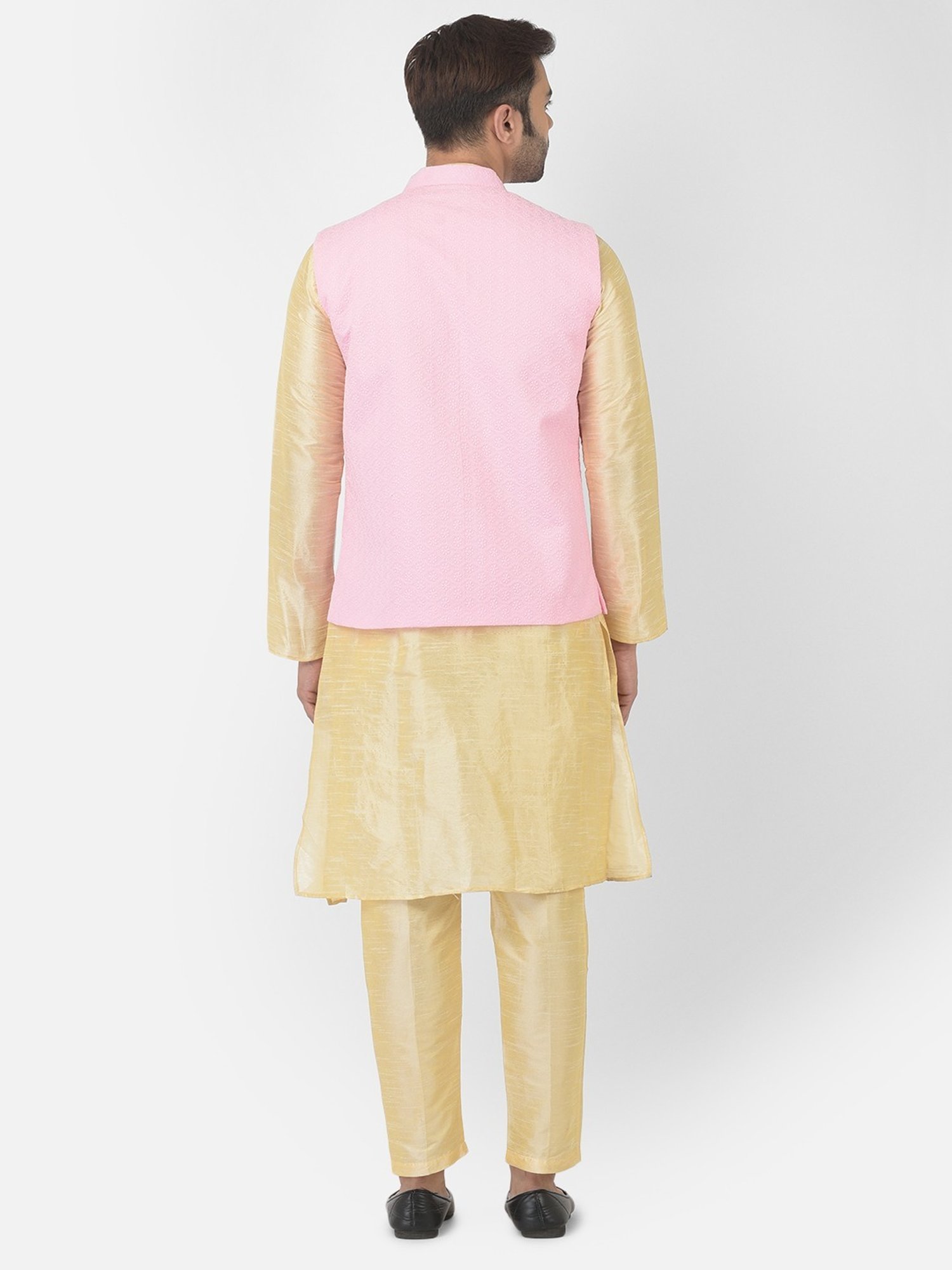 Deyann Pink & Yellow Regular Fit Embroidered Kurta Set With Jacket