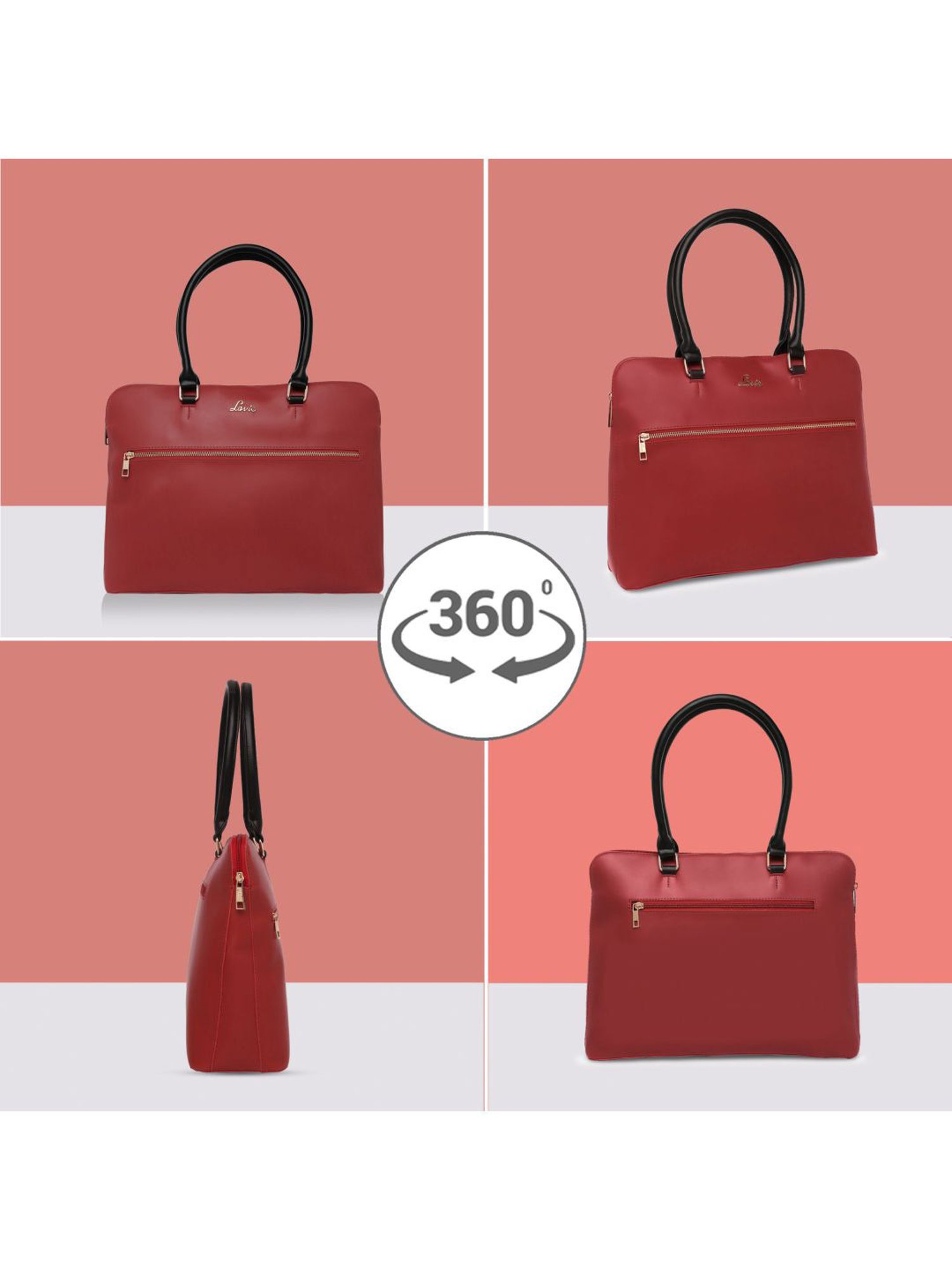 Lavie Lit Module Red Synthetic Solid Laptop Handbag