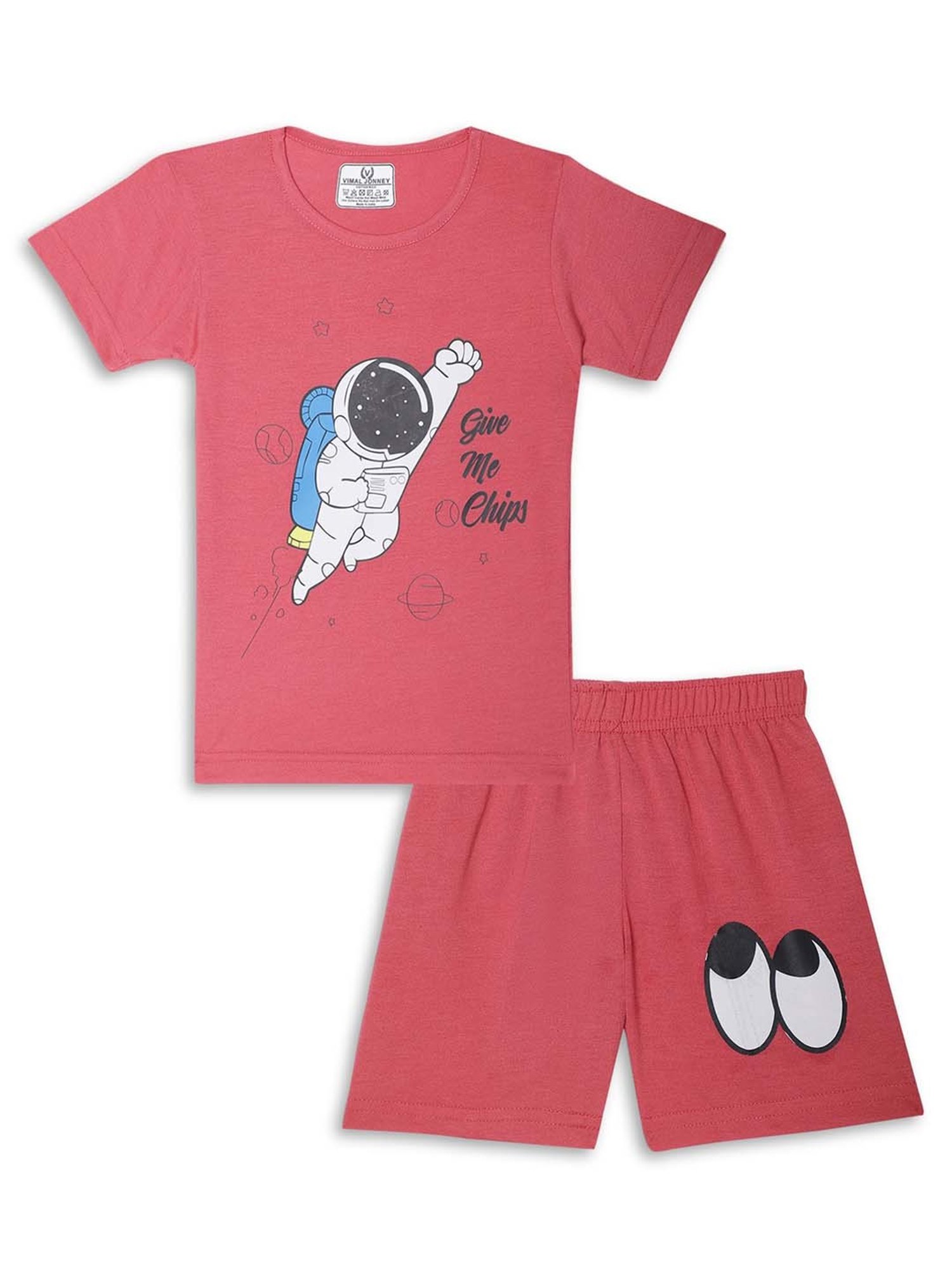 Vimal Jonney Kids Red & Pink Printed T-Shirt Set