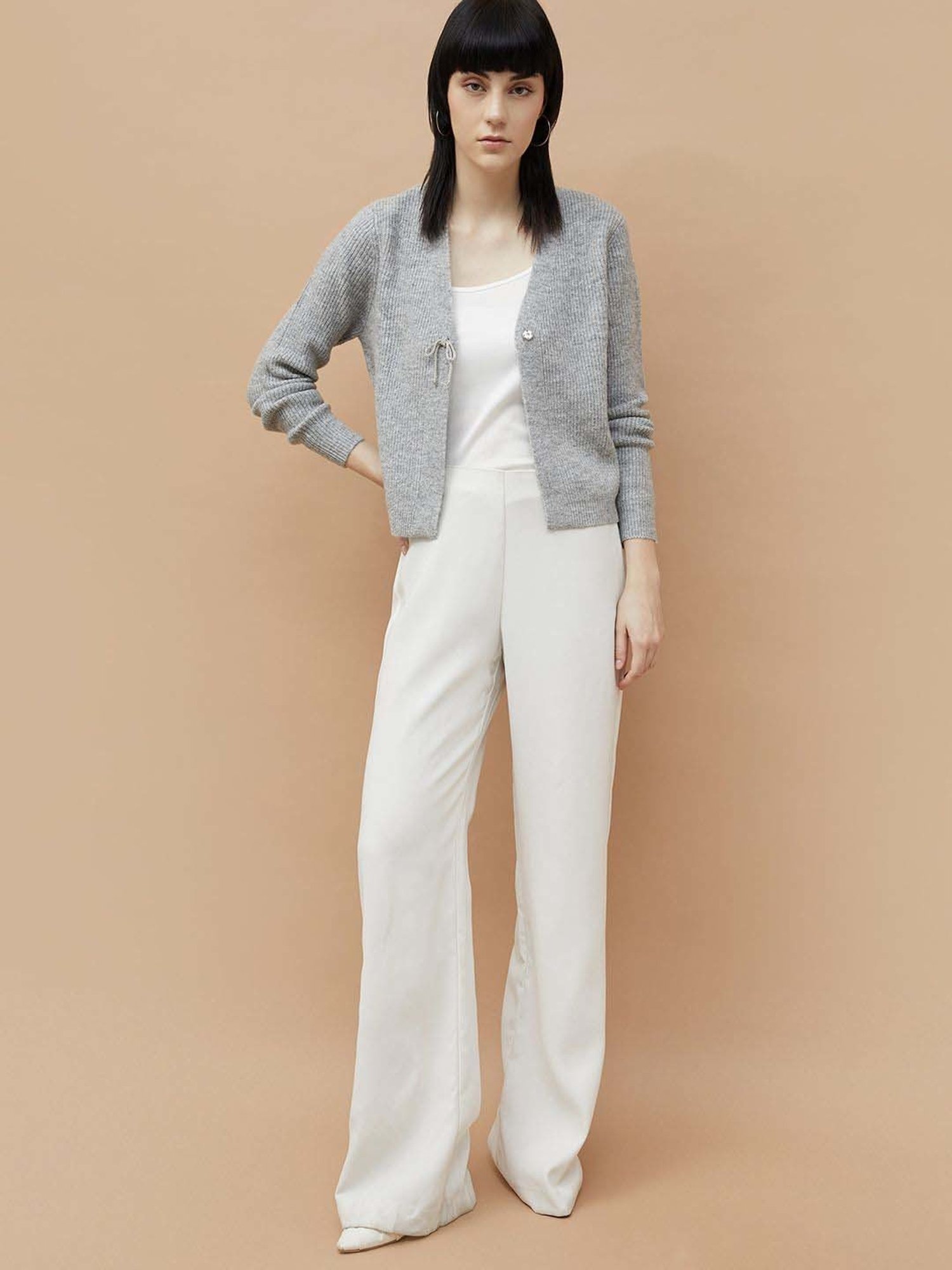 Code by Lifestyle Grey Self Pattern Cardigan