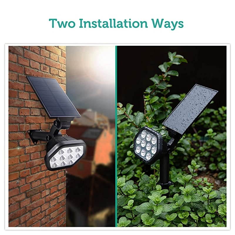 Solar Lights Outdoor,10 LED Landscape Spotlights Solar Powered Wall Lights 2-in-1 Wireless Adjustable Security Decoration Lighting for Yard Garden Walkway Porch Pool Driveway,White 2 Pack