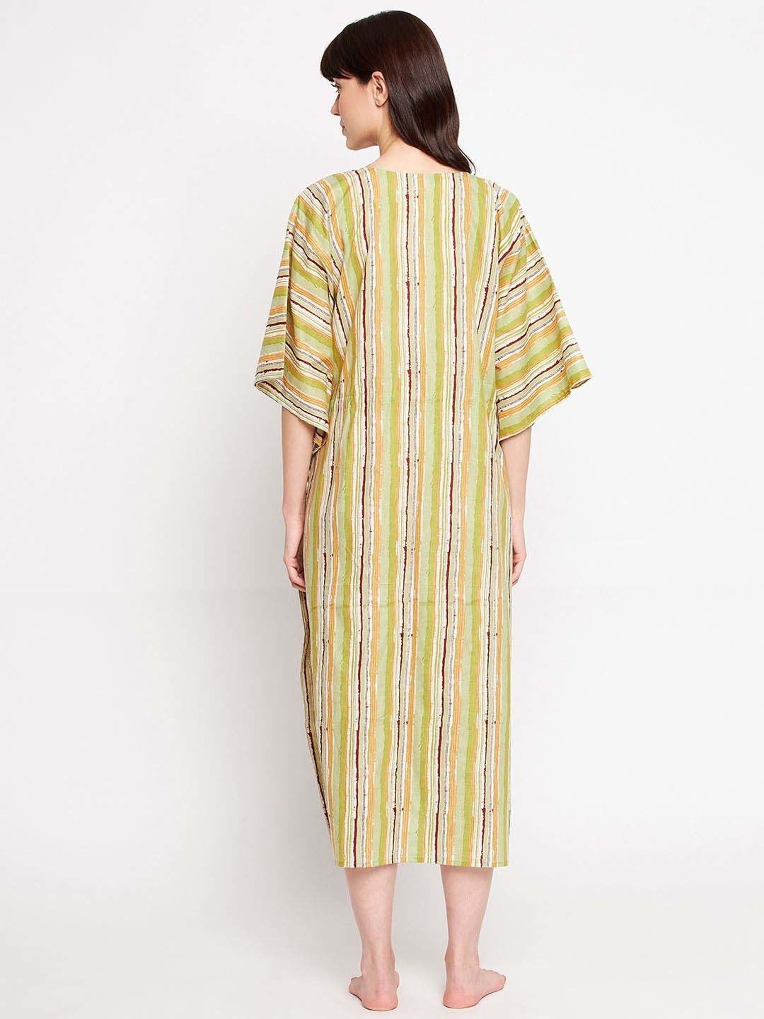 Secrets By ZeroKaata Green & Blue Cotton Printed Kaftan - Pack Of 2