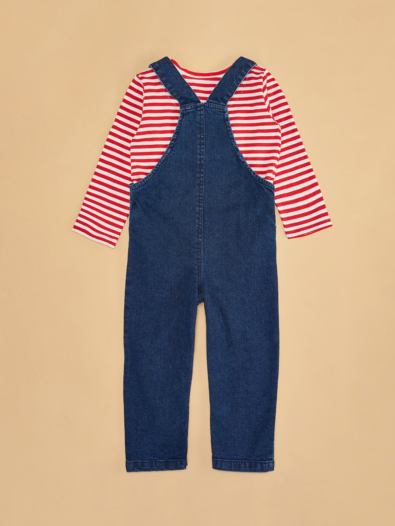 YU by Pantaloons Kids Blue Solid Full Sleeves T-Shirt with Dungaree