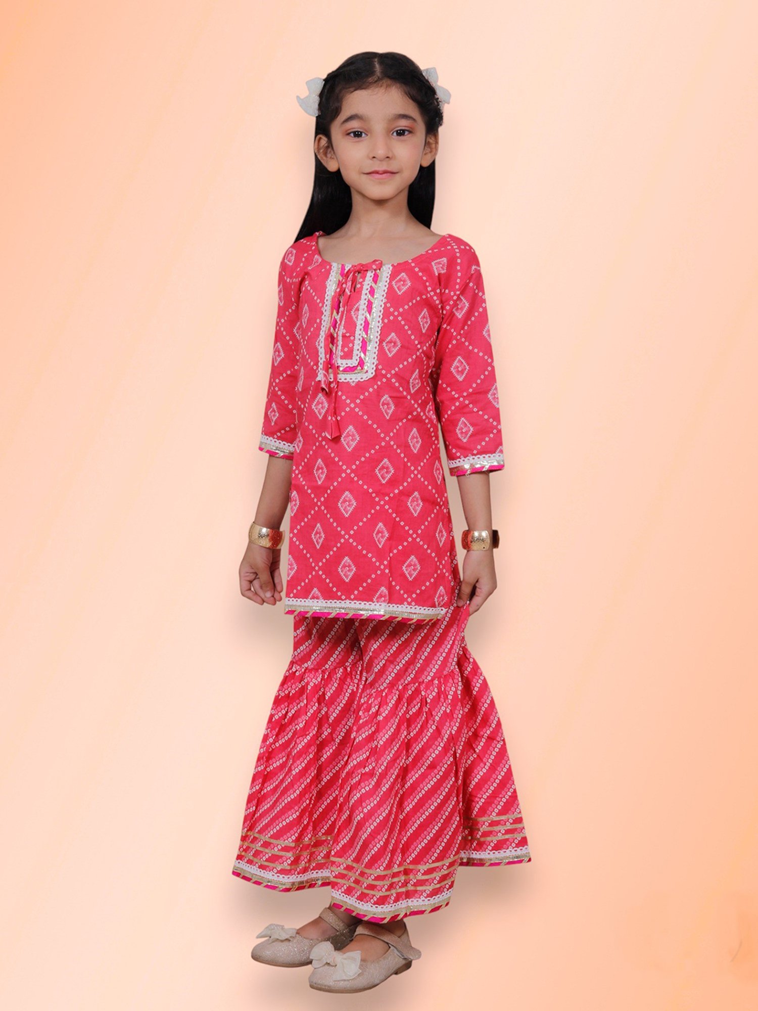 Tippy Top Kids Pink Printed Kurta with Sharara