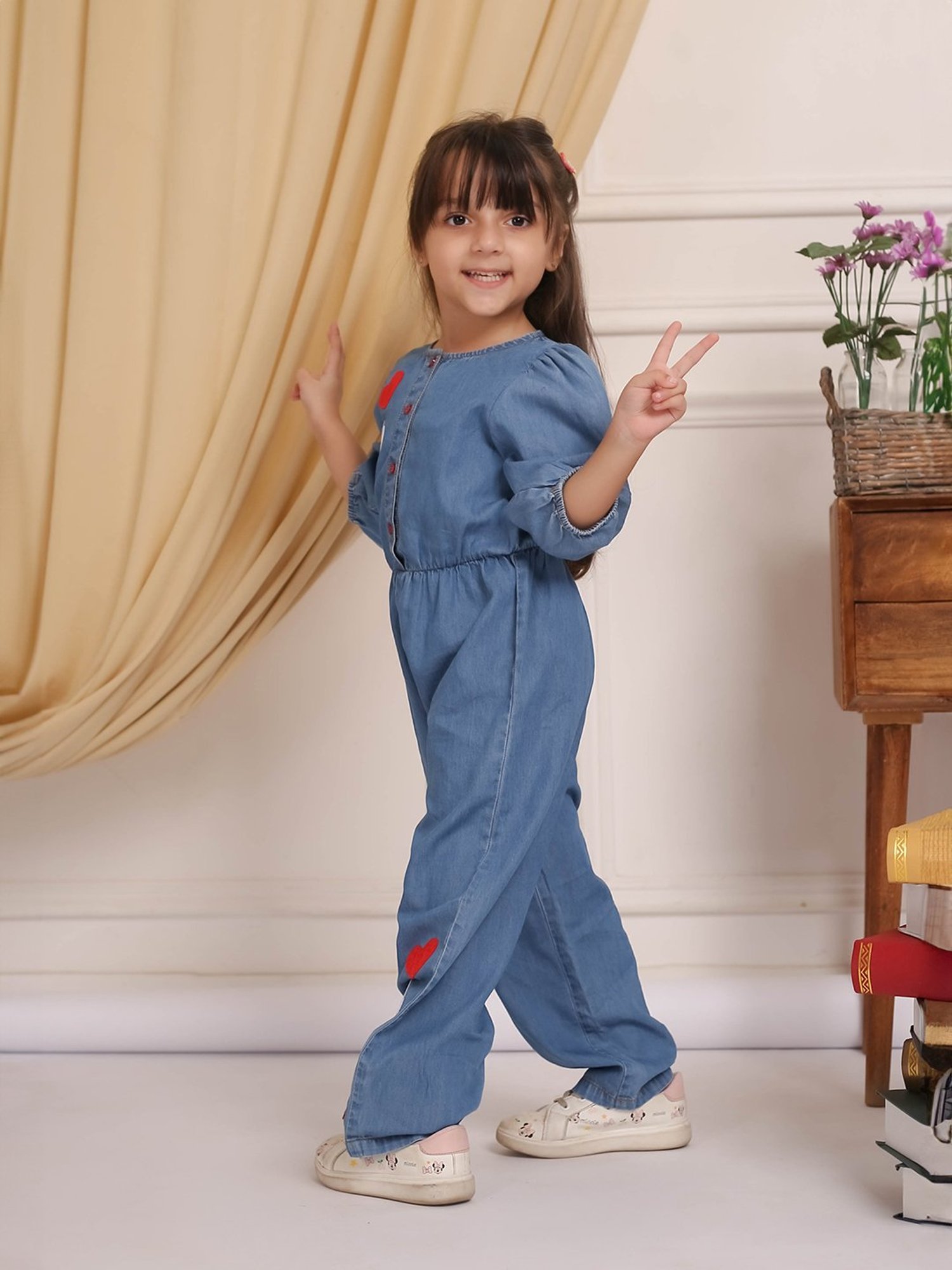 Budding Bees Girls Blue Printed Jumpsuit