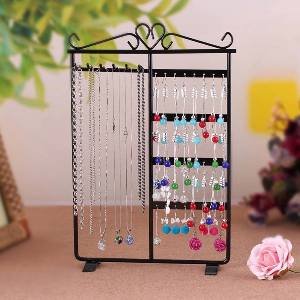 Jewelry Display Stand Iron Jewelry Hanger Organizer Stand for Earrings Bracelets (Black)