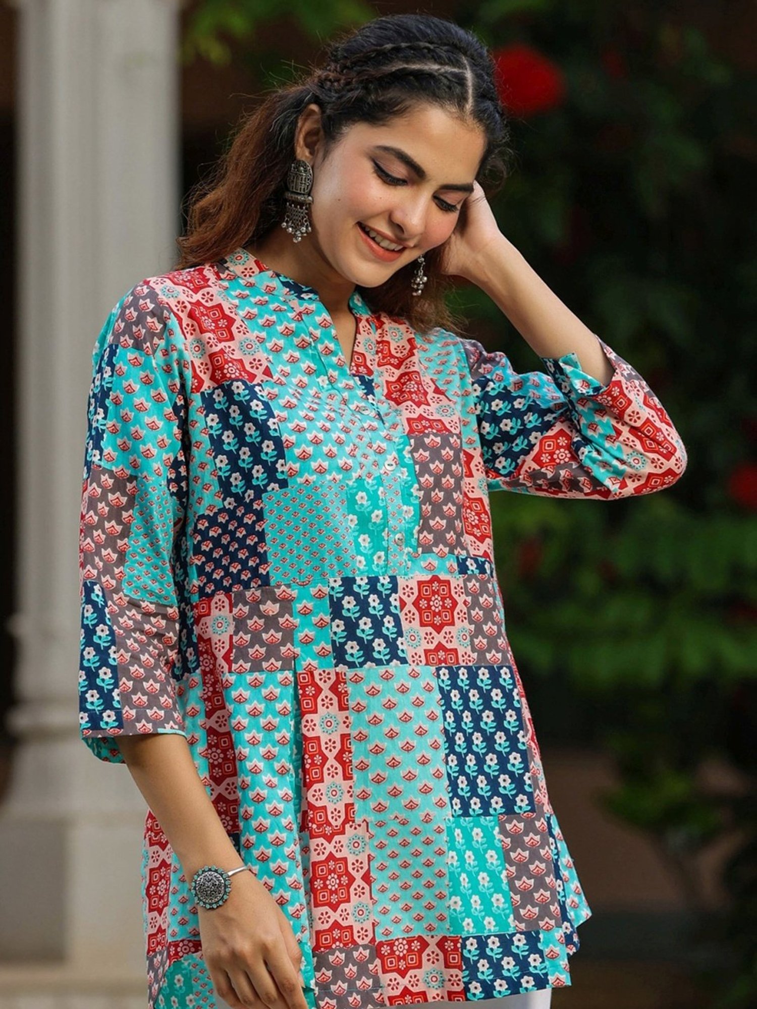 Rain and Rainbow Blue Cotton Printed Top