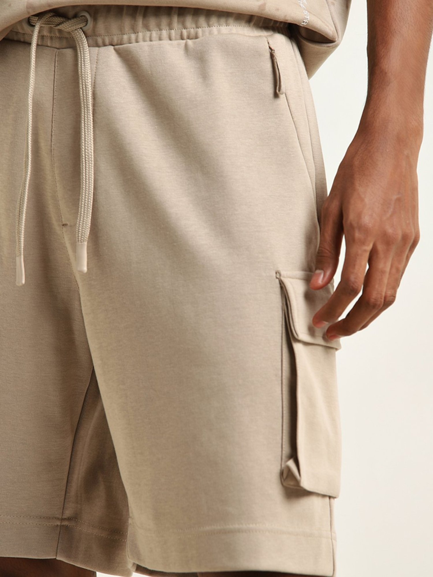 Studiofit by Westside Beige Cargo-Style Relaxed-Fit Mid-Rise Shorts