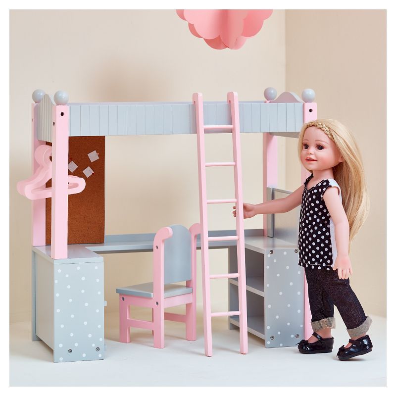 Olivia's Little World - 18 inch Doll Furniture - College Dorm Double Bunk Desk (Gray Polka Dots)