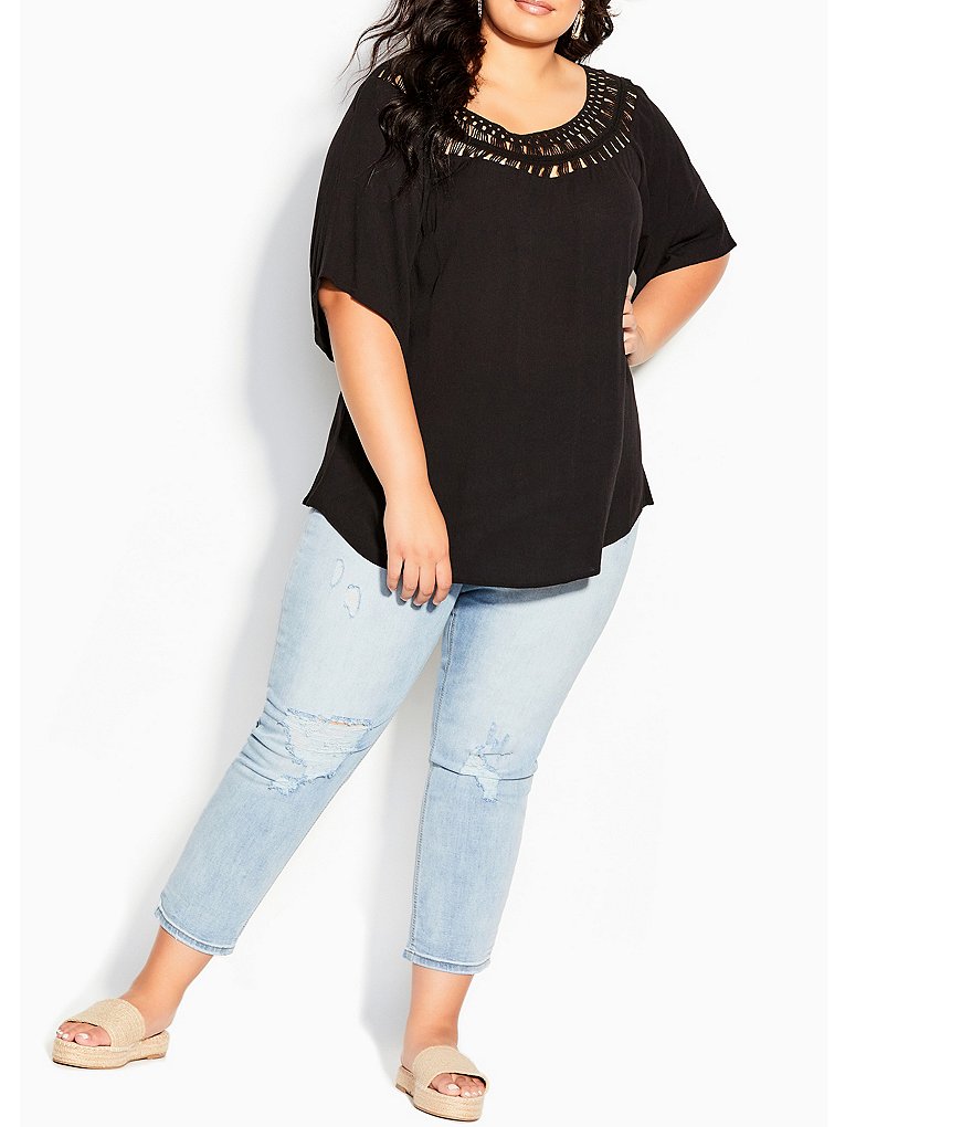 Jessica Simpson Plus Size JJ Red Dahlia Moroccan Border Print Fringe Hem Kimono Jacket