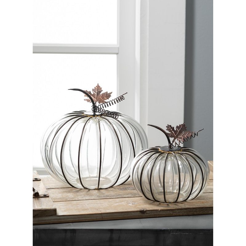 Sullivans Pumpkin Glass Novelty Set of 2, 10"H & 6.5"H Clear