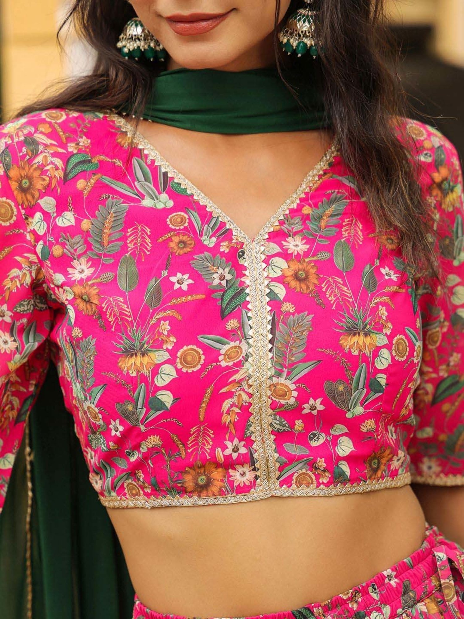 Janasya Pink Printed Lehenga Choli Set With Dupatta
