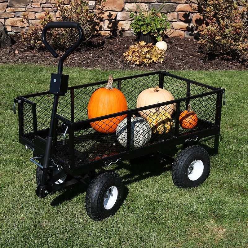 Sunnydaze Outdoor Lawn and Garden Heavy-Duty Durable Steel Mesh Utility Dump Wagon Cart with Removable Sides - Black