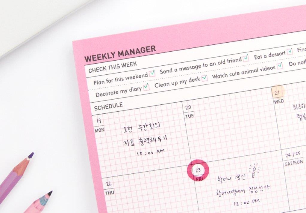 PAPERIAN Weekly Manager - Undated Weekly Desk Pad Scheduler, Planner (Weekly, Bubblegum Pink)