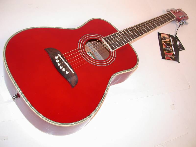 Oscar Schmidt 1/2 Size Acoustic Guitar,Trans Red, OGHSTR