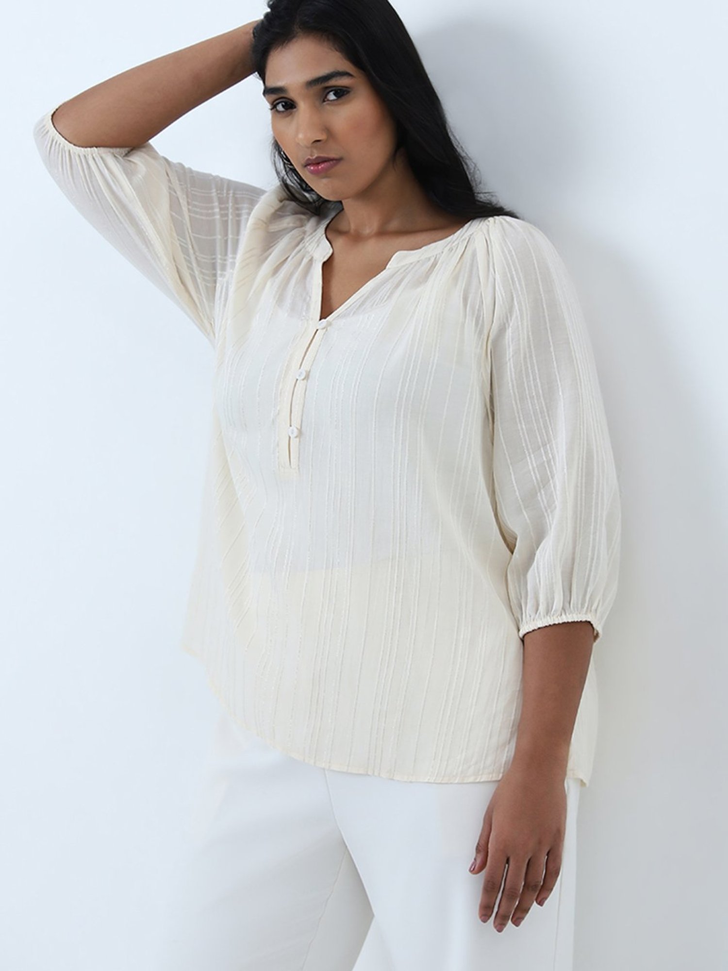 Gia by Westside Off-White Striped Blouse